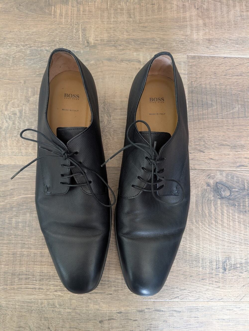 BOSS Hugo Boss Kensington Black Leather Derby Shoes Mens 9 UK US 10 Dust Bag